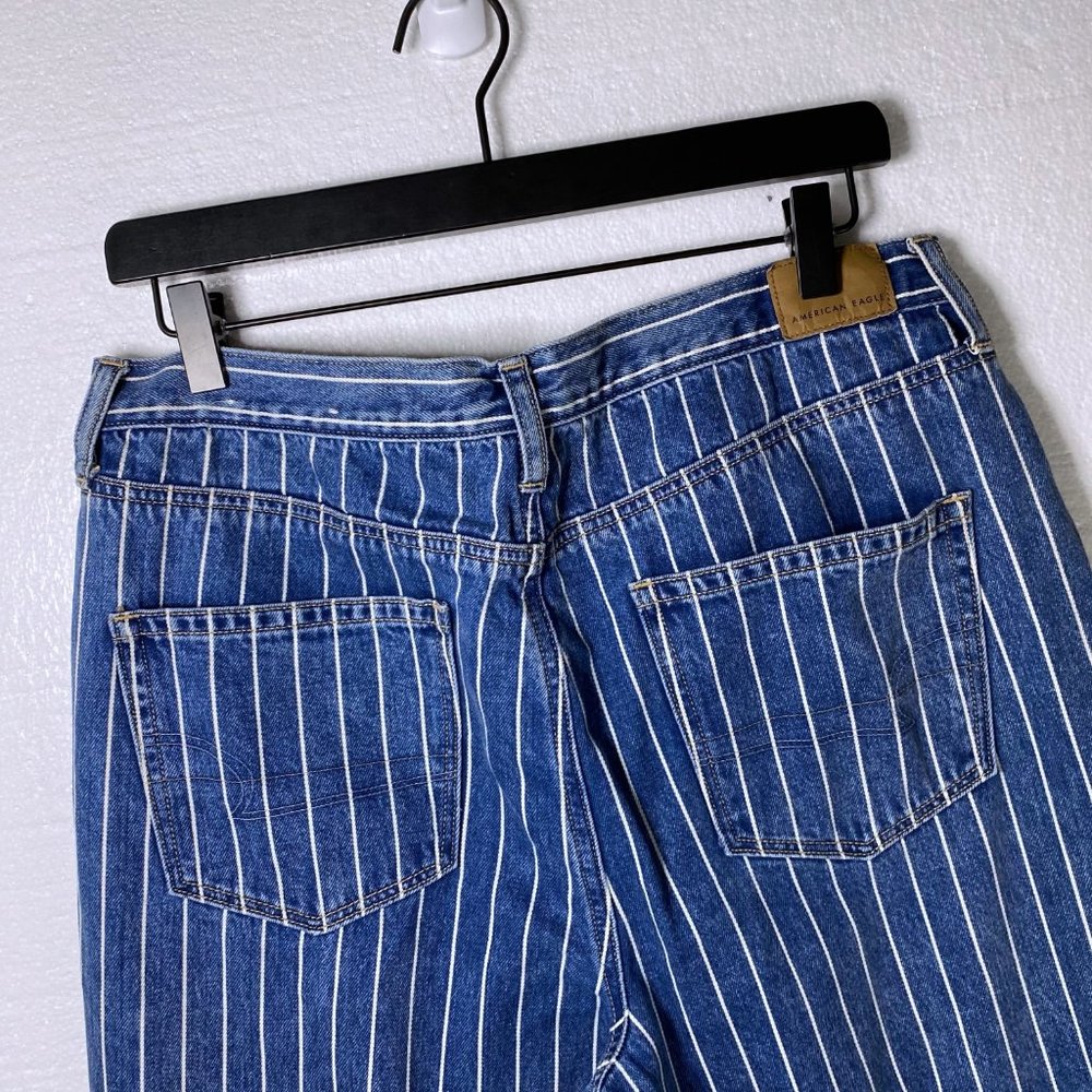 American Eagle 12 Striped High Rise Blue Mom Jeans - Picture 5 of 10